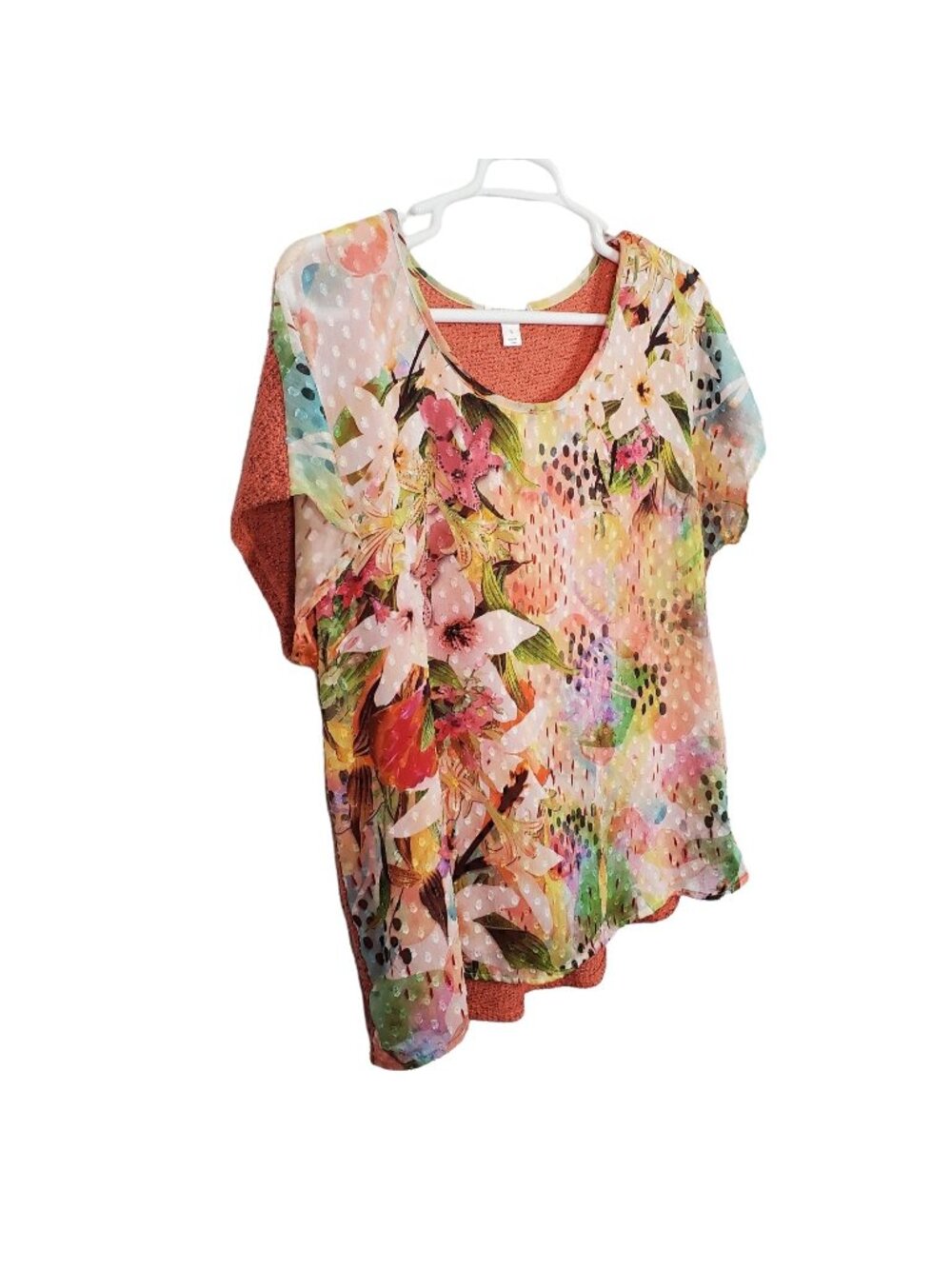 Christopher & Banks Size XL Top Swiss Dot Chiffon Overlay Sequin Metallic Knit